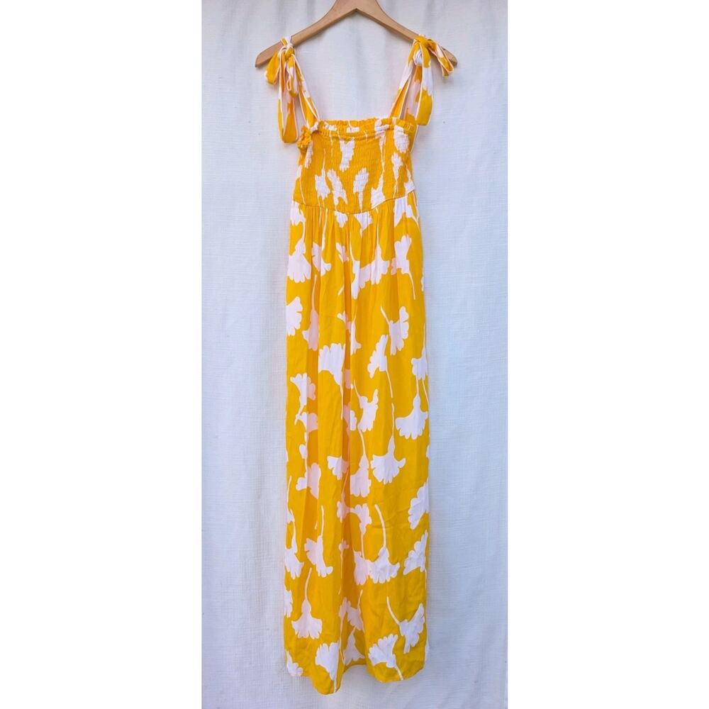 DVF Diane Von Furstenberg Target Smocked Tie Strap Yellow Ginkgo‎ Midi Dress XXS